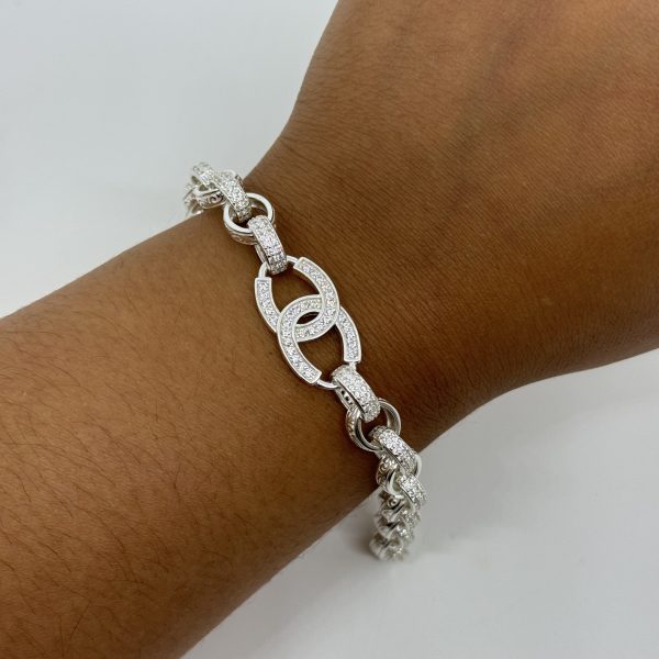 Sterling silver cubic zirconia horse shoe belcher bracelet