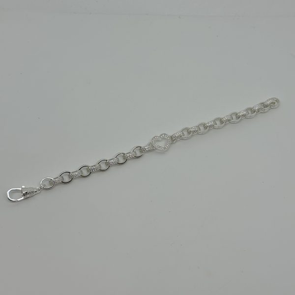 Sterling Silver Open Heart belcher bracelet with cubic zirconia - Image 5