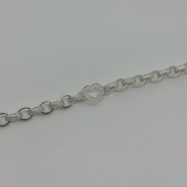 Sterling Silver Open Heart belcher bracelet with cubic zirconia - Image 4