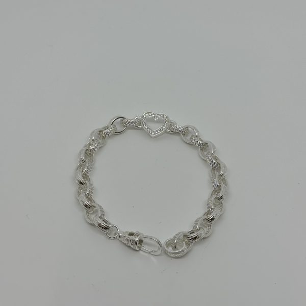 Sterling Silver Open Heart belcher bracelet with cubic zirconia - Image 3