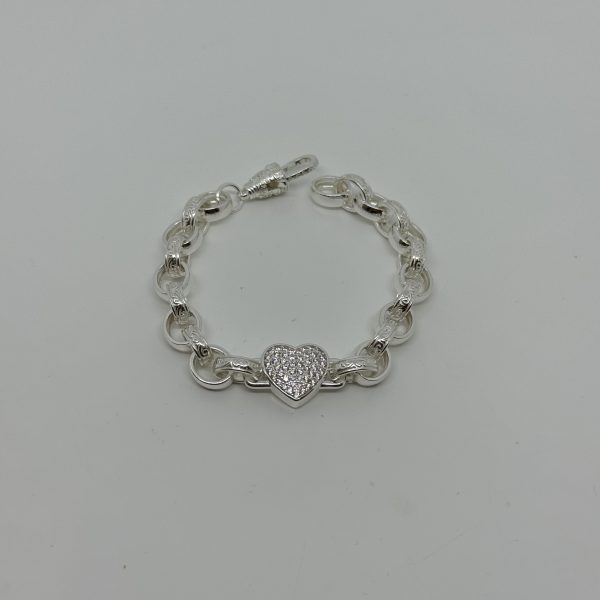 Sterling Silver Full Heart belcher bracelet - Image 2