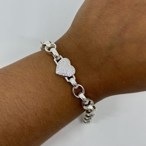 Sterling Silver Full Heart belcher bracelet
