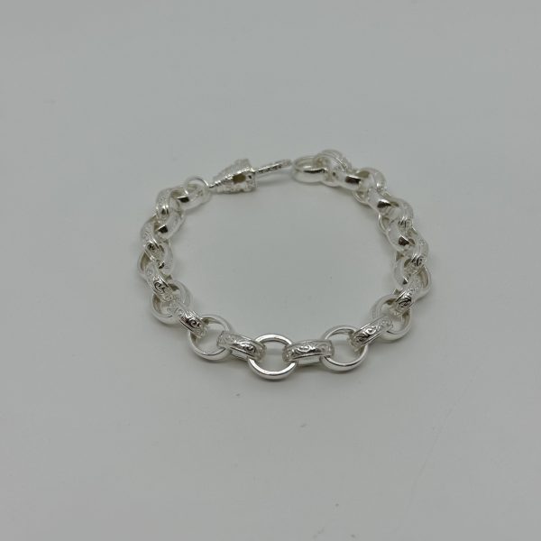 Sterling silver plain and patterned belcher bracelet - Image 2