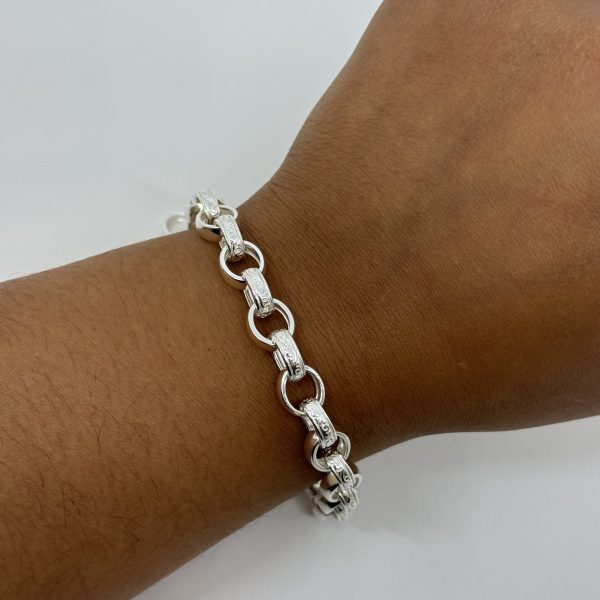 Sterling silver plain and patterned belcher bracelet