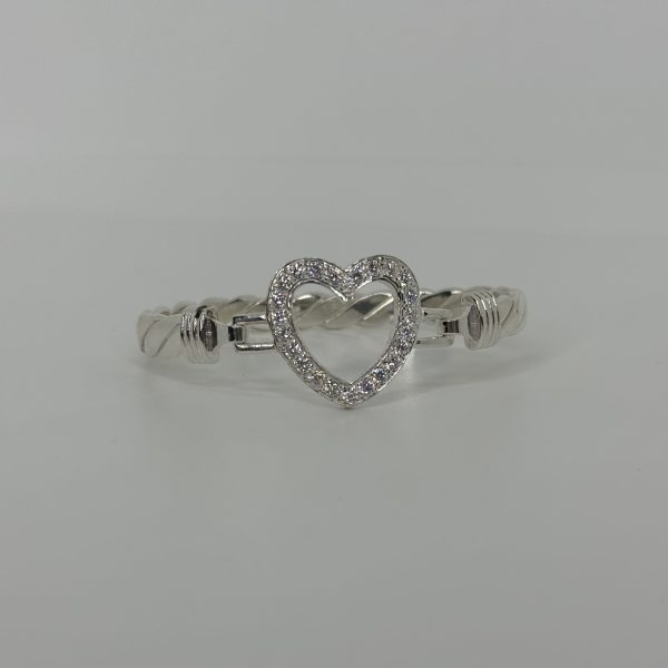 STERLING SILVER LADIES OPEN HEART HOOK BANGLE - Image 9