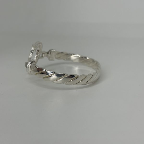 STERLING SILVER LADIES OPEN HEART HOOK BANGLE - Image 5