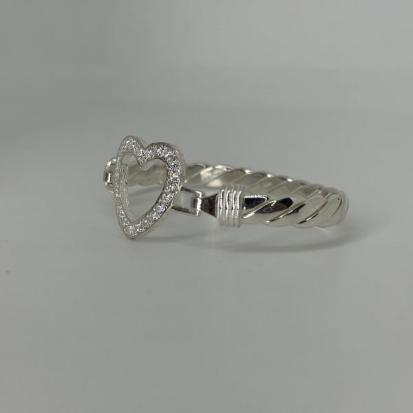 STERLING SILVER LADIES OPEN HEART HOOK BANGLE - Image 4