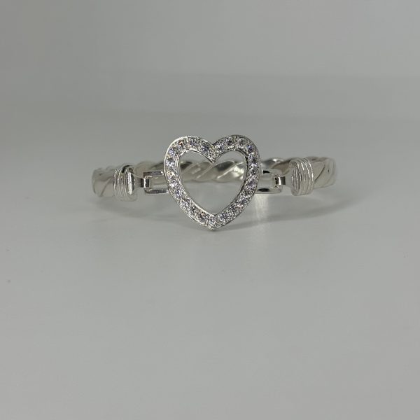 STERLING SILVER LADIES OPEN HEART HOOK BANGLE - Image 3
