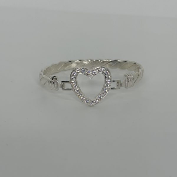 STERLING SILVER LADIES OPEN HEART HOOK BANGLE - Image 2