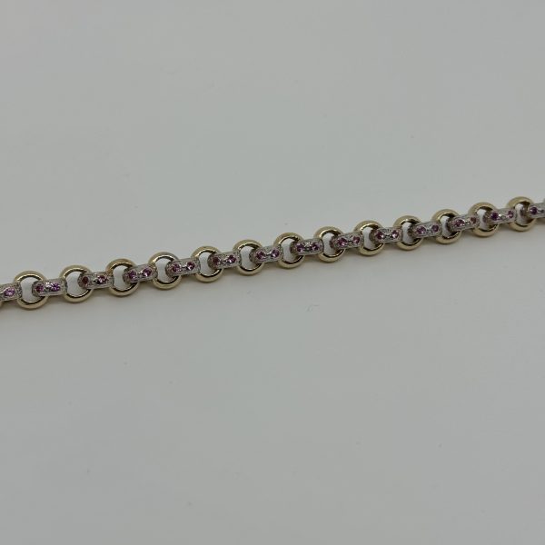 LADIES 9CT GOLD PINK STONE BELCHER BRACELET 17 GRAMS - Image 6