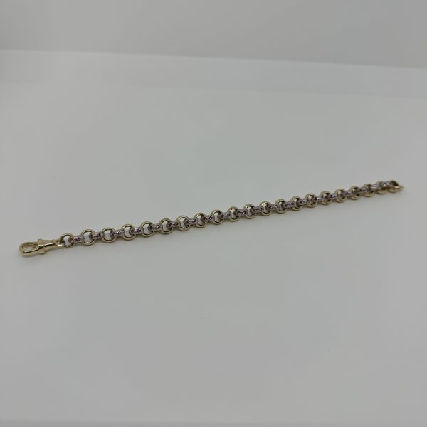 LADIES 9CT GOLD PINK STONE BELCHER BRACELET 17 GRAMS - Image 5