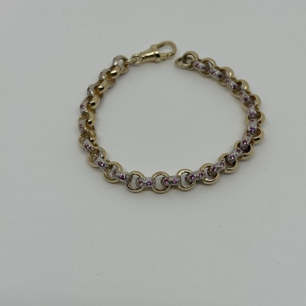 LADIES 9CT GOLD PINK STONE BELCHER BRACELET 17 GRAMS - Image 2
