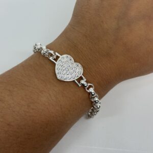 Sterling Silver Ladies Full Heart Belcher Bracelet