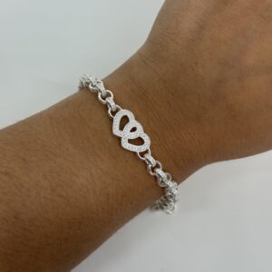 Sterling Silver Ladies Double Heart Belcher Bracelet