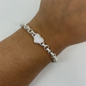 Sterling Silver Ladies Full Heart Belcher Bracelet