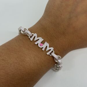 Sterling Silver Ladies Baby Pink Mum Belcher Bracelet