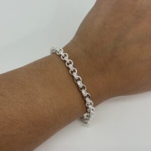 Sterling Silver Ladies Cubic Zirconia and Patterned Belcher Bracelet